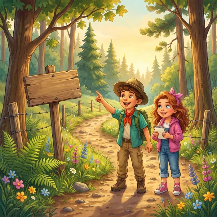 Leo and Alicia setting off on a forest trail